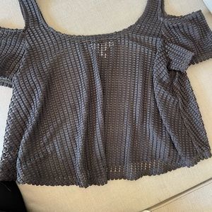 BCBG mesh type cold shoulder short sleeve top